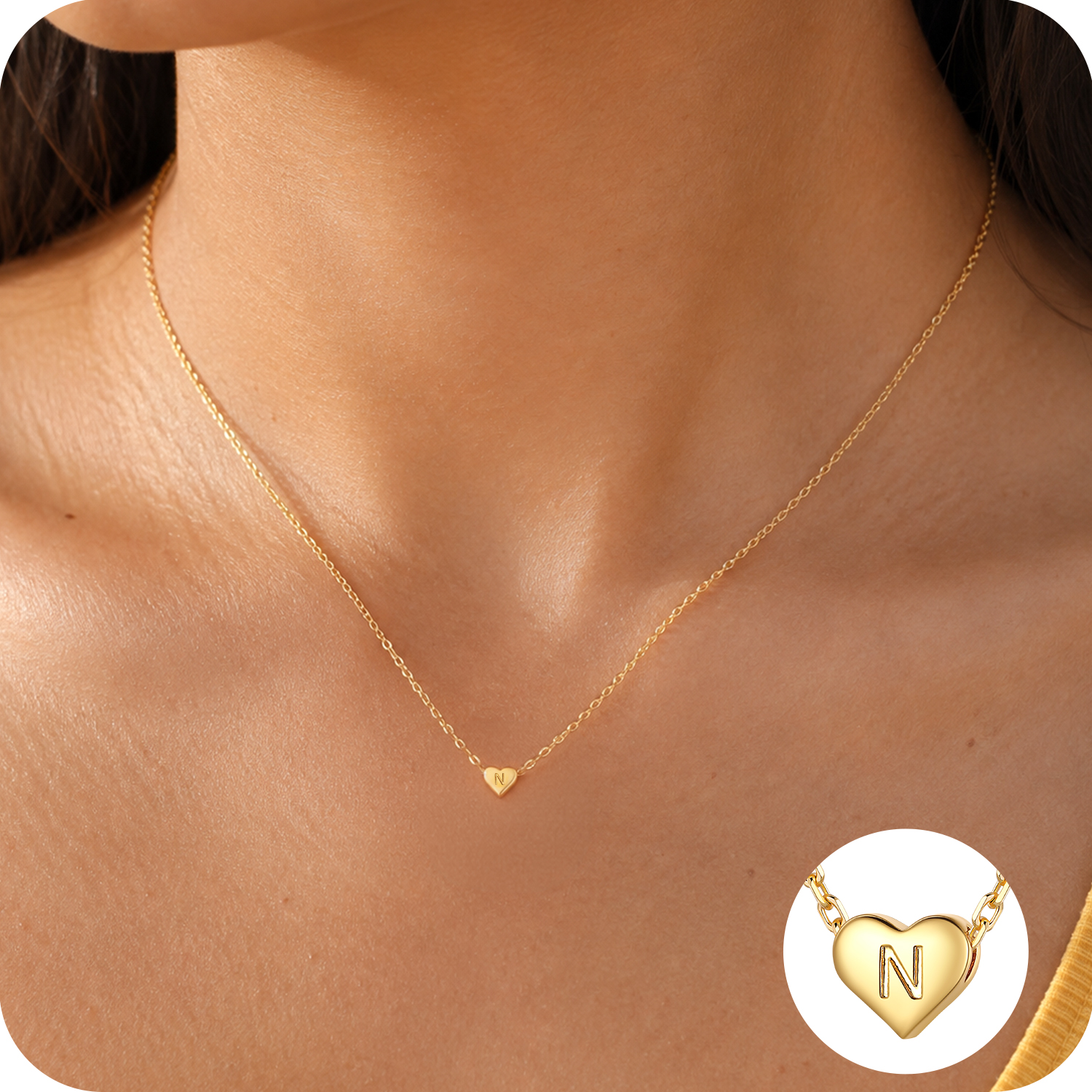 Just Being Cute Heart Necklaces for Women, 14K Gold Plated Love Initial A Pendant Necklace Jewelry Gifts for Her, Birthday/Christmas