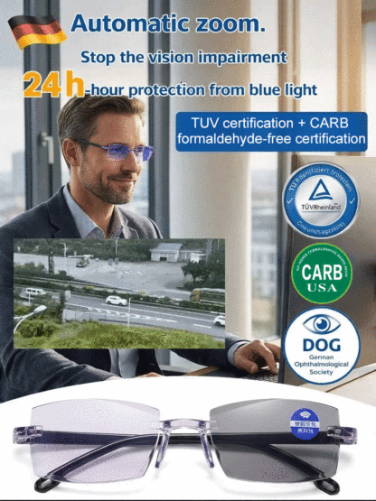 [Auto-Focus from -7D to +7D] Smart Zoom Comfort Reading Glasses