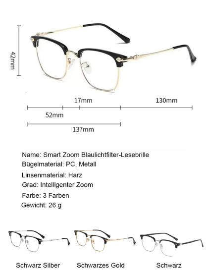 Kein Sehtest nötig! Diese Autofokus-Lesebrille mit Blaulichtfilter passt sich automatisch von -1 bis +7 Dioptrien an. Garantiert passend, ohne Sorgen.