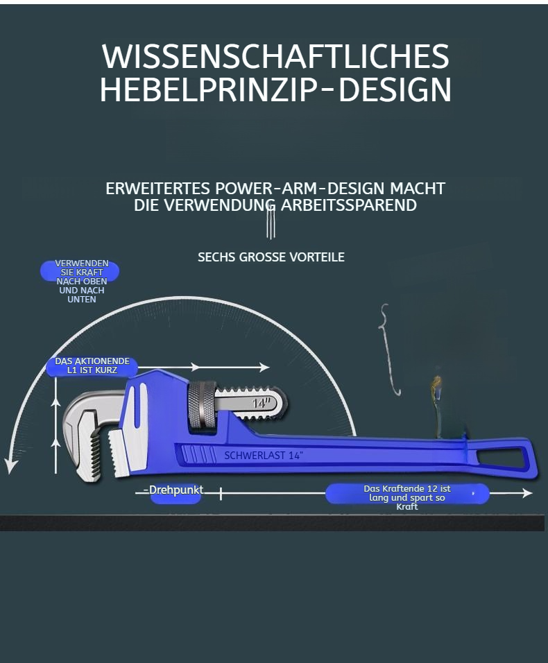 Einstellbare Profi-Rohrzange für verschiedene Rohrgrößen