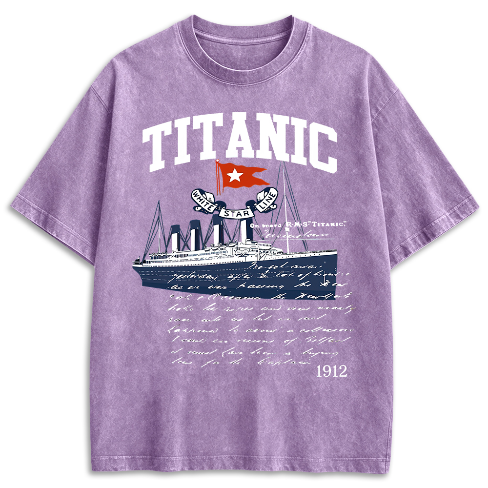 Titanic Poster Cruise Sinking Ship Retro Washed T-Shirt