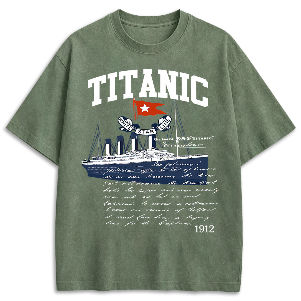 Titanic Poster Cruise Sinking Ship Retro Washed T-Shirt