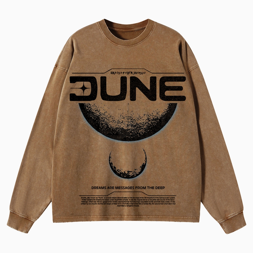 Cosmic & Philosophical Graphic Retro Washed Long-Sleeved T-Shirt