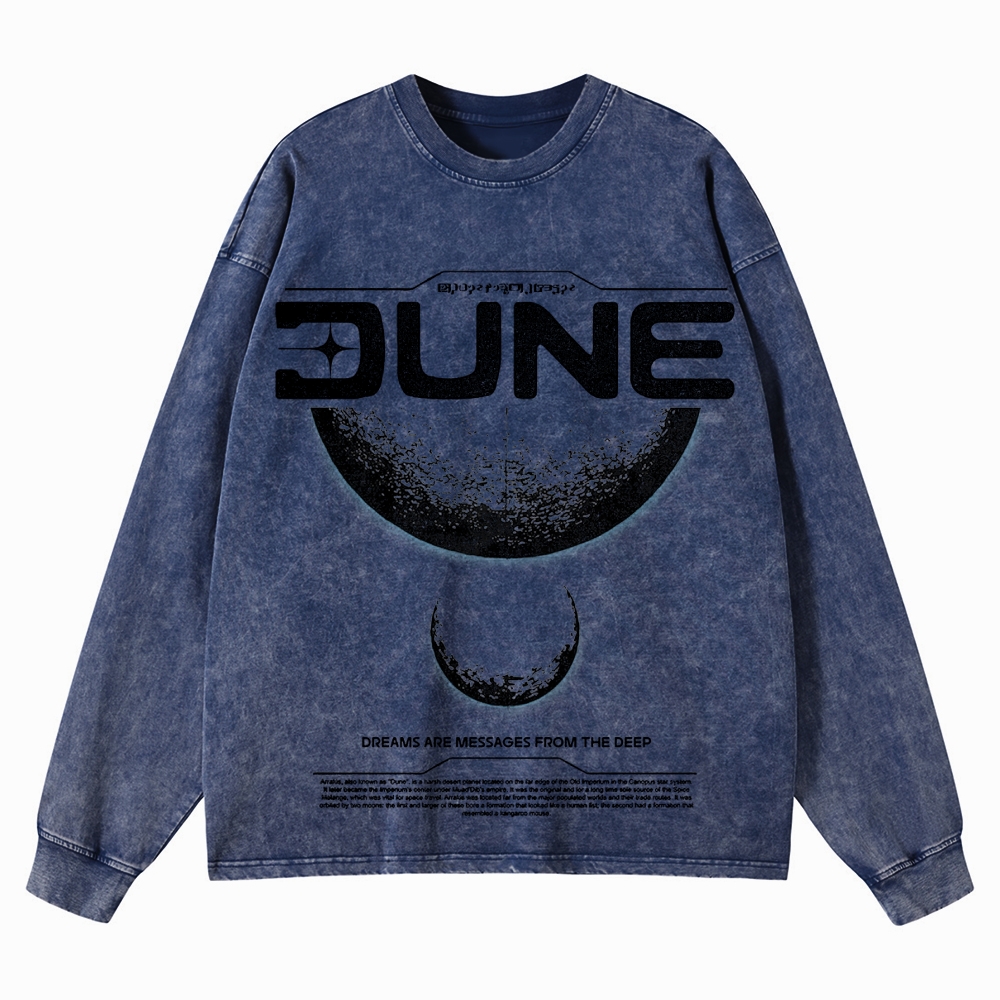 Cosmic & Philosophical Graphic Retro Washed Long-Sleeved T-Shirt