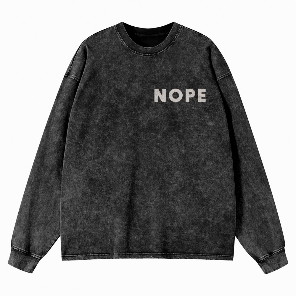 Nope Sci-Fi Horror Graphic Retro Washed Long-Sleeved T-Shirt