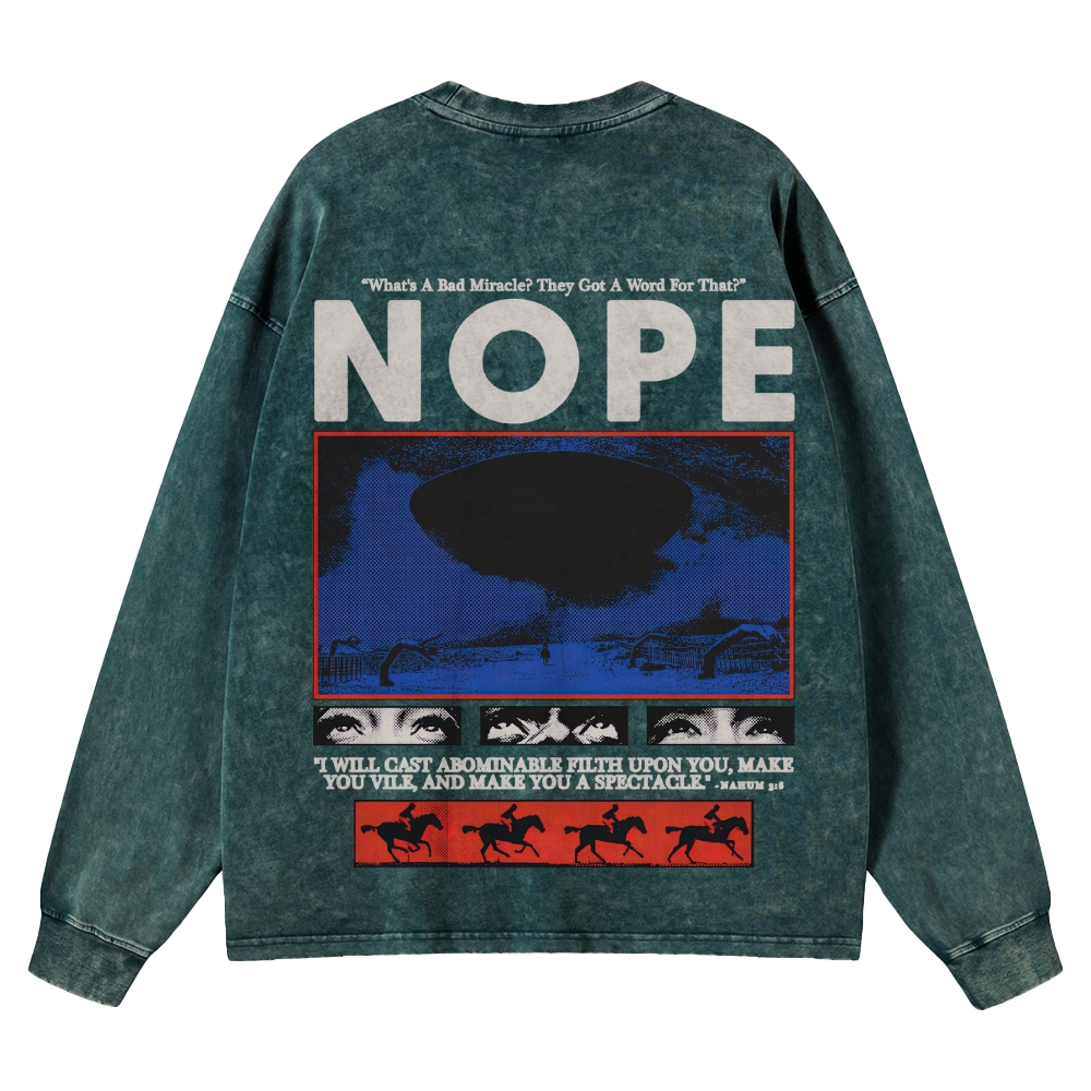 Nope Sci-Fi Horror Graphic Retro Washed Long-Sleeved T-Shirt