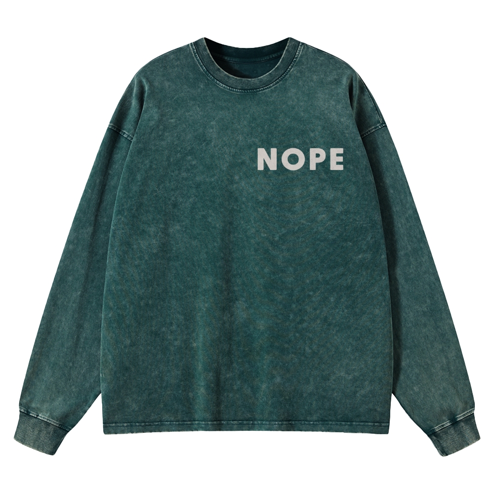 Nope Sci-Fi Horror Graphic Retro Washed Long-Sleeved T-Shirt
