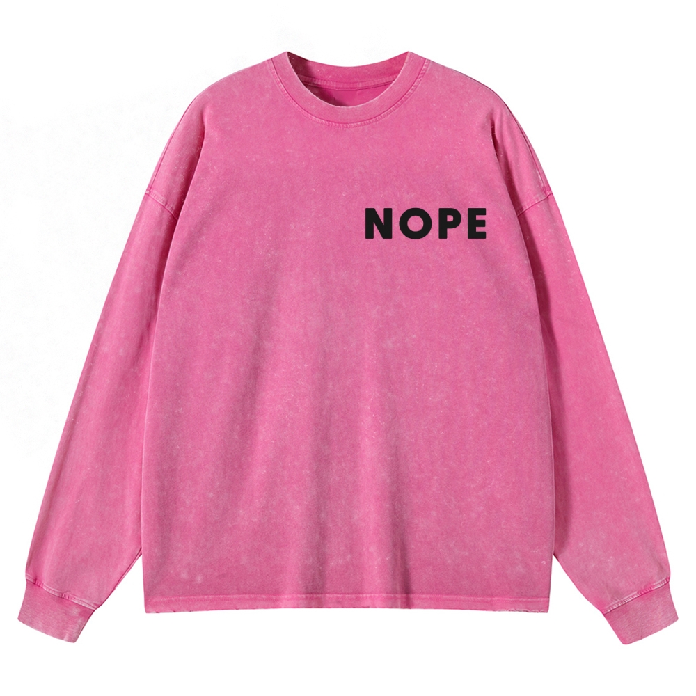 Nope Sci-Fi Horror Graphic Retro Washed Long-Sleeved T-Shirt
