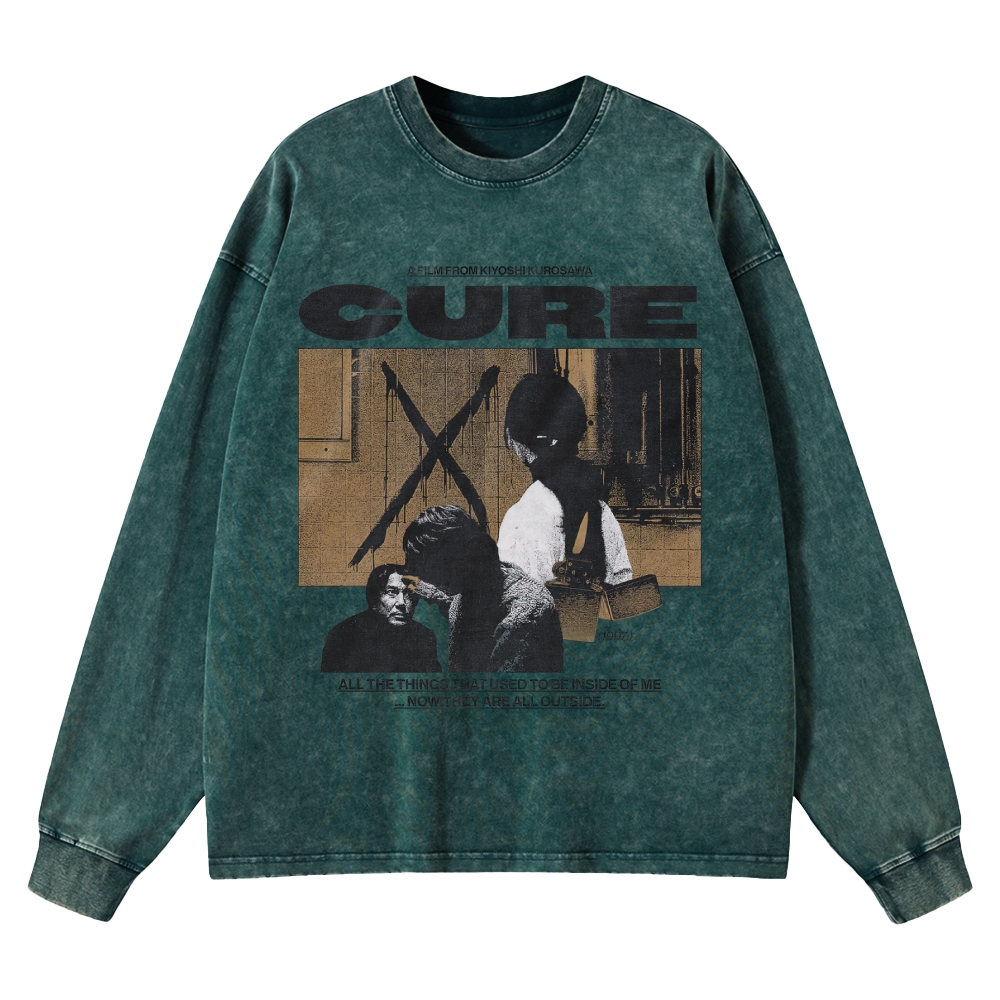 Cure Psychological Horror Graphic Retro Washed Long-Sleeved T-Shirt