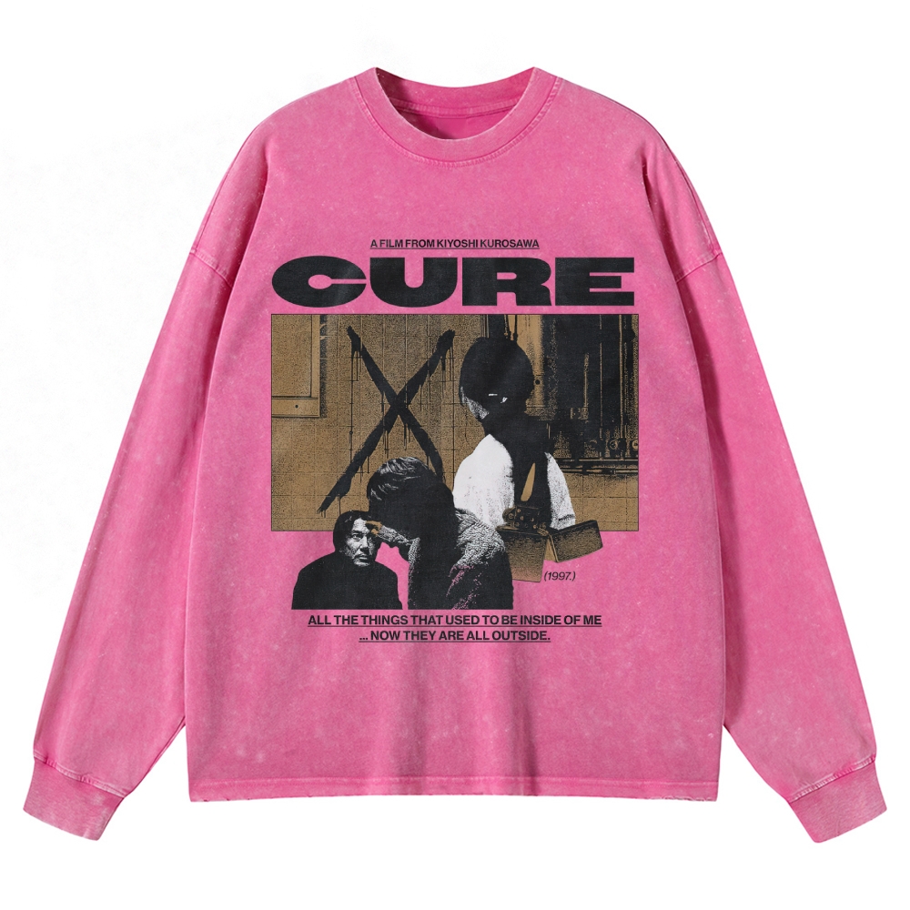 Cure Psychological Horror Graphic Retro Washed Long-Sleeved T-Shirt