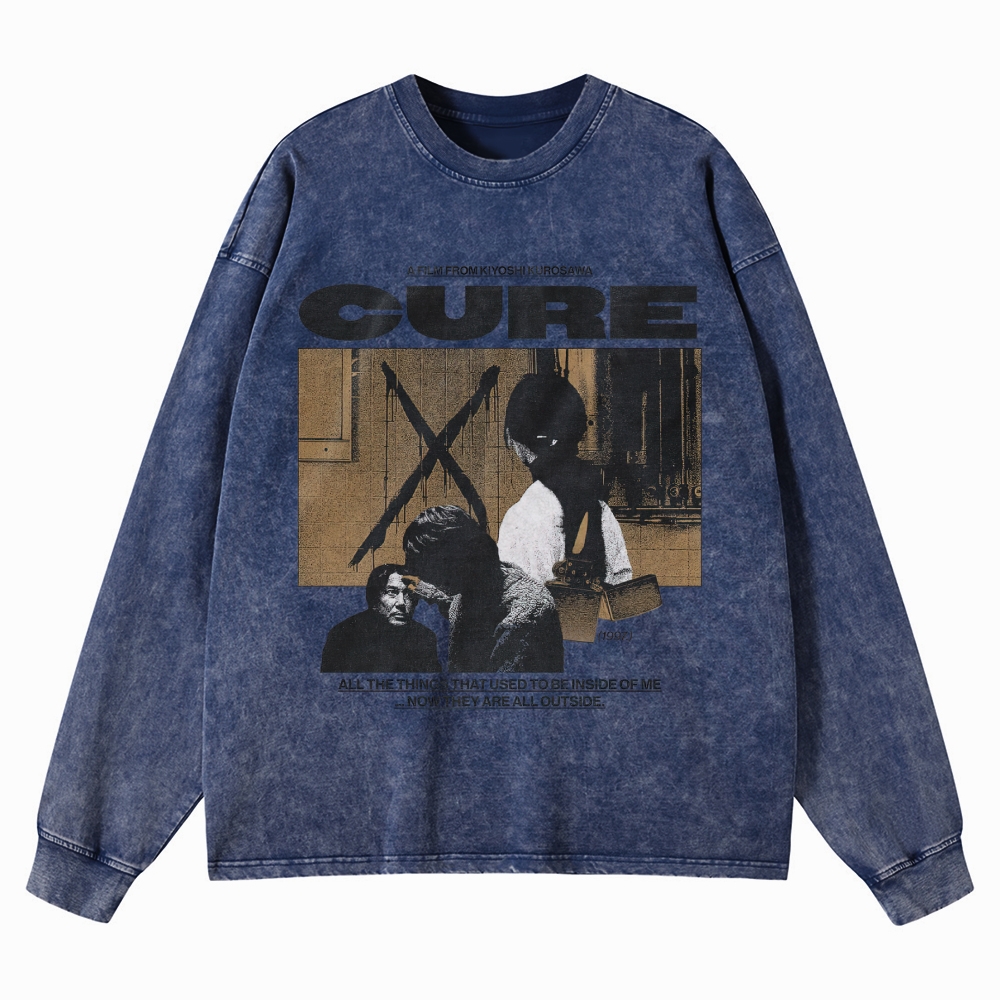 Cure Psychological Horror Graphic Retro Washed Long-Sleeved T-Shirt