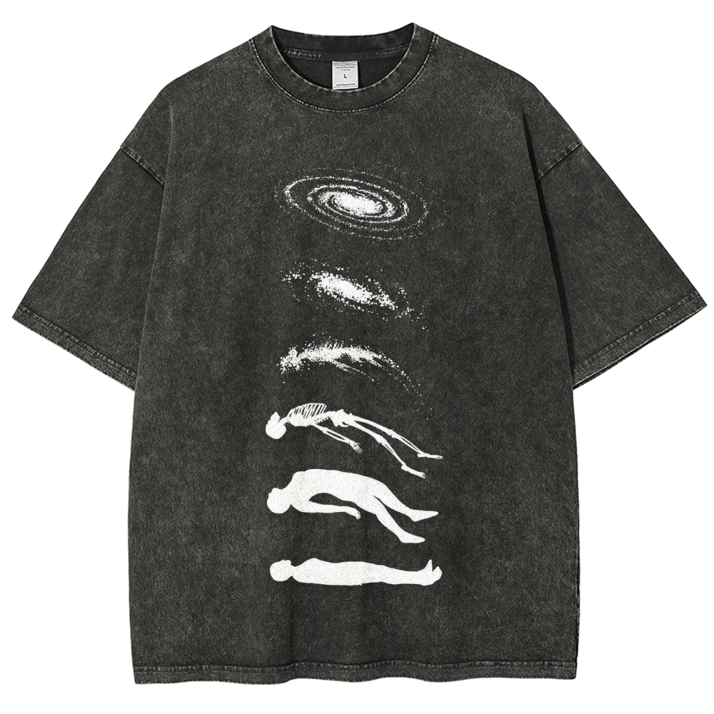 Galaxy & Human Evolution Graphic Washed T-Shirt 