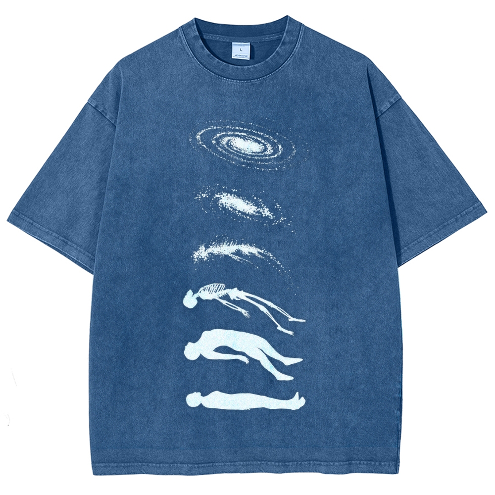 Galaxy & Human Evolution Graphic Washed T-Shirt 