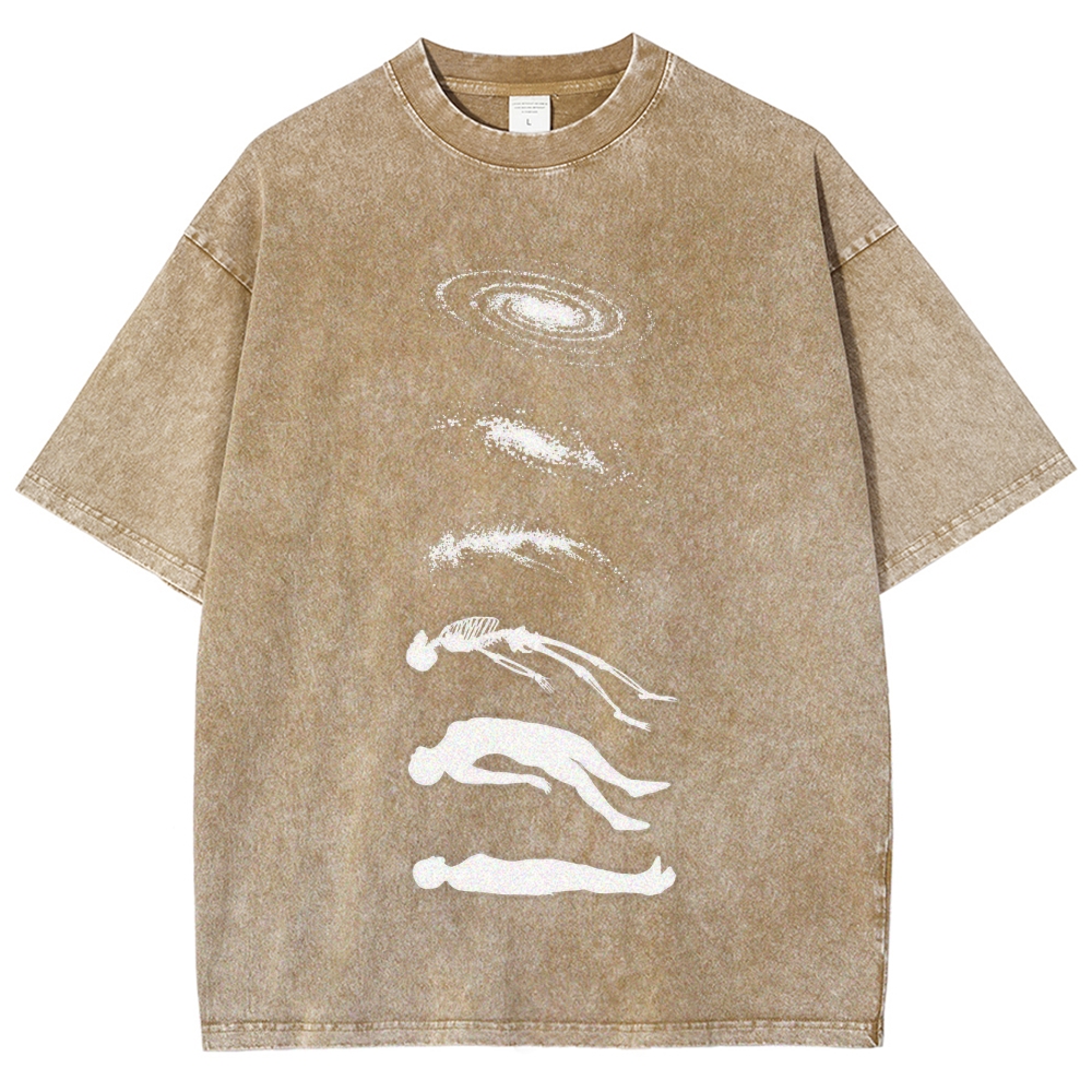 Galaxy & Human Evolution Graphic Washed T-Shirt 