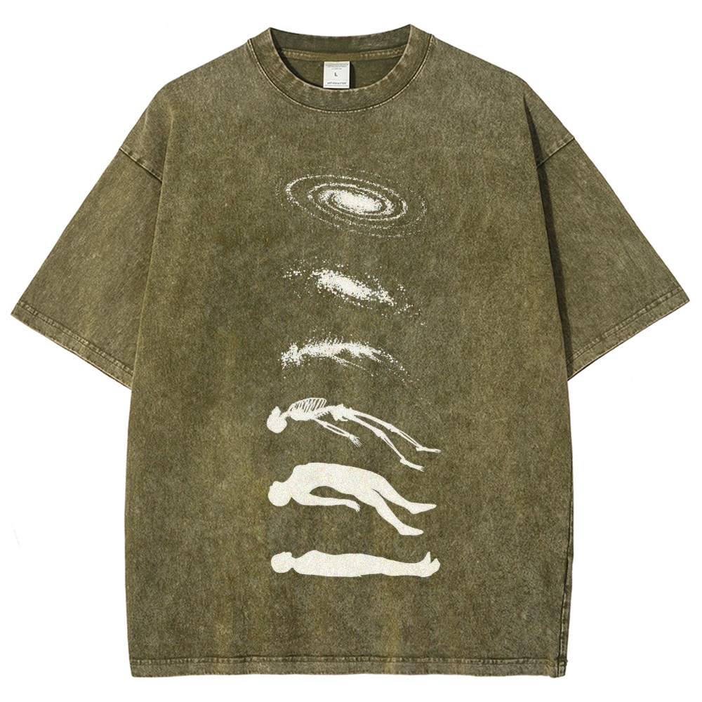 Galaxy & Human Evolution Graphic Washed T-Shirt 