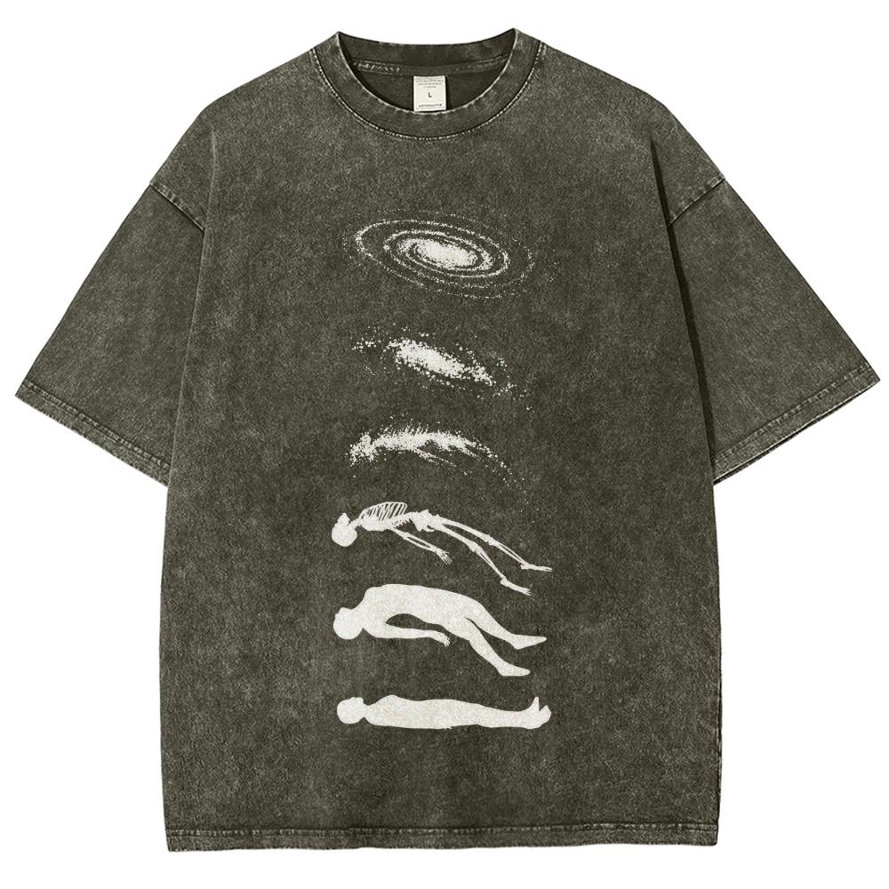 Galaxy & Human Evolution Graphic Washed T-Shirt 