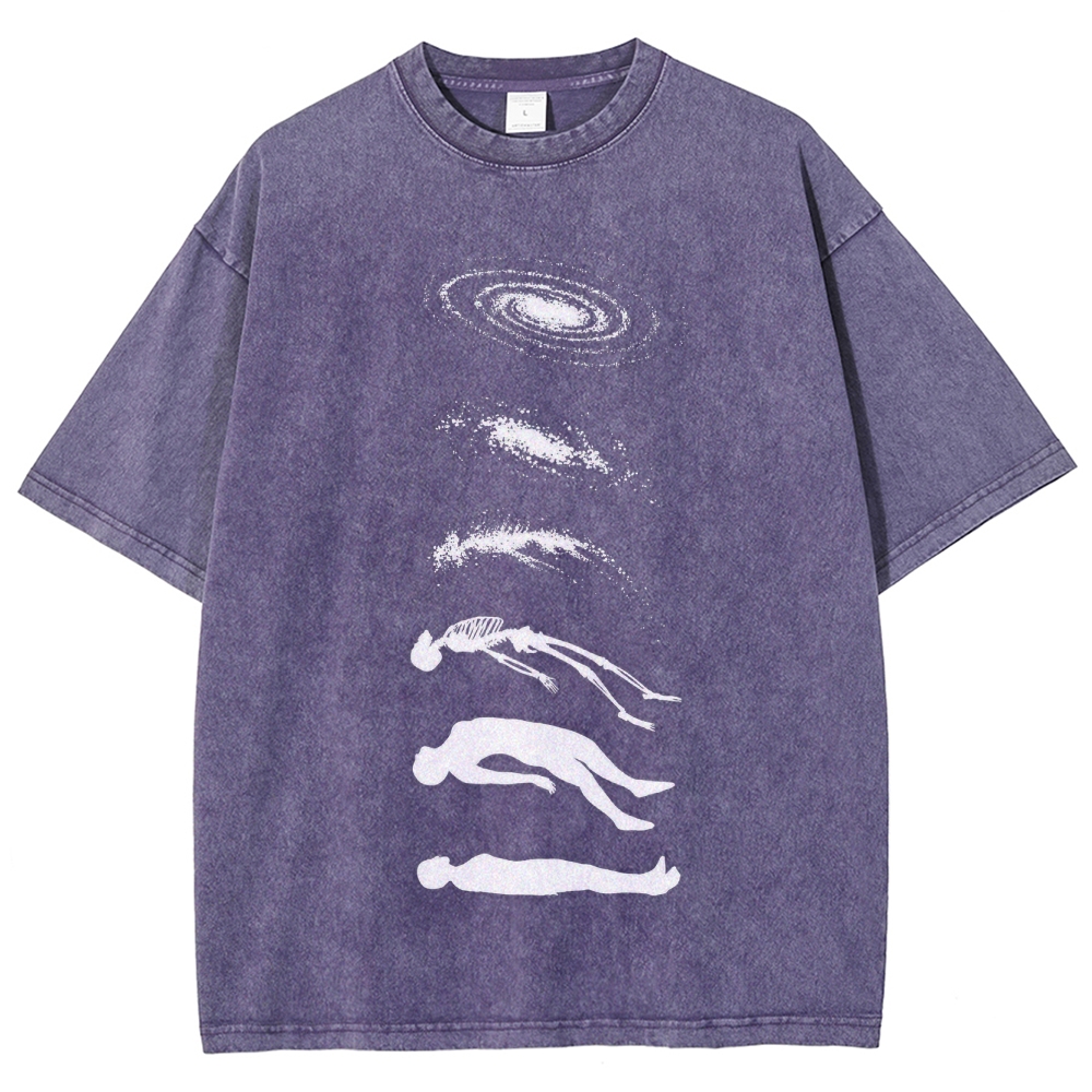 Galaxy & Human Evolution Graphic Washed T-Shirt 