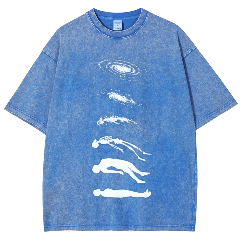 Galaxy & Human Evolution Graphic Washed T-Shirt 