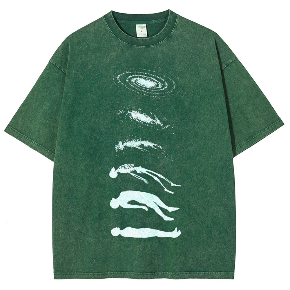 Galaxy & Human Evolution Graphic Washed T-Shirt 
