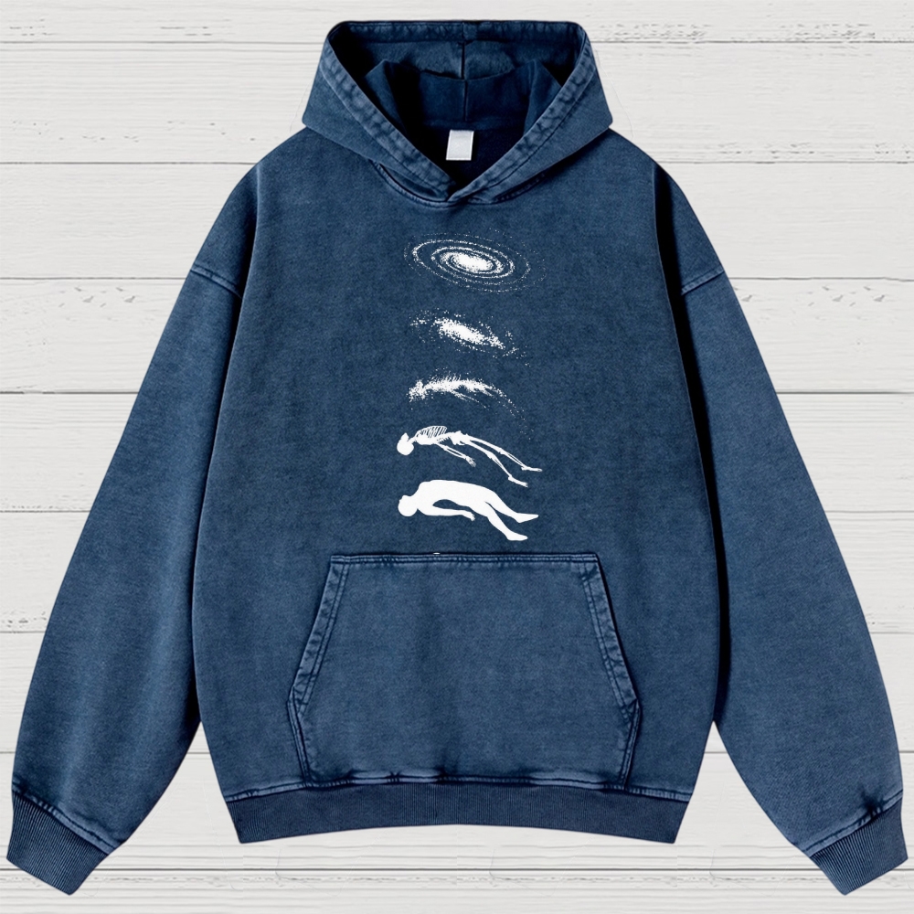  Galaxy & Human Evolution Graphic Washed Hoodies