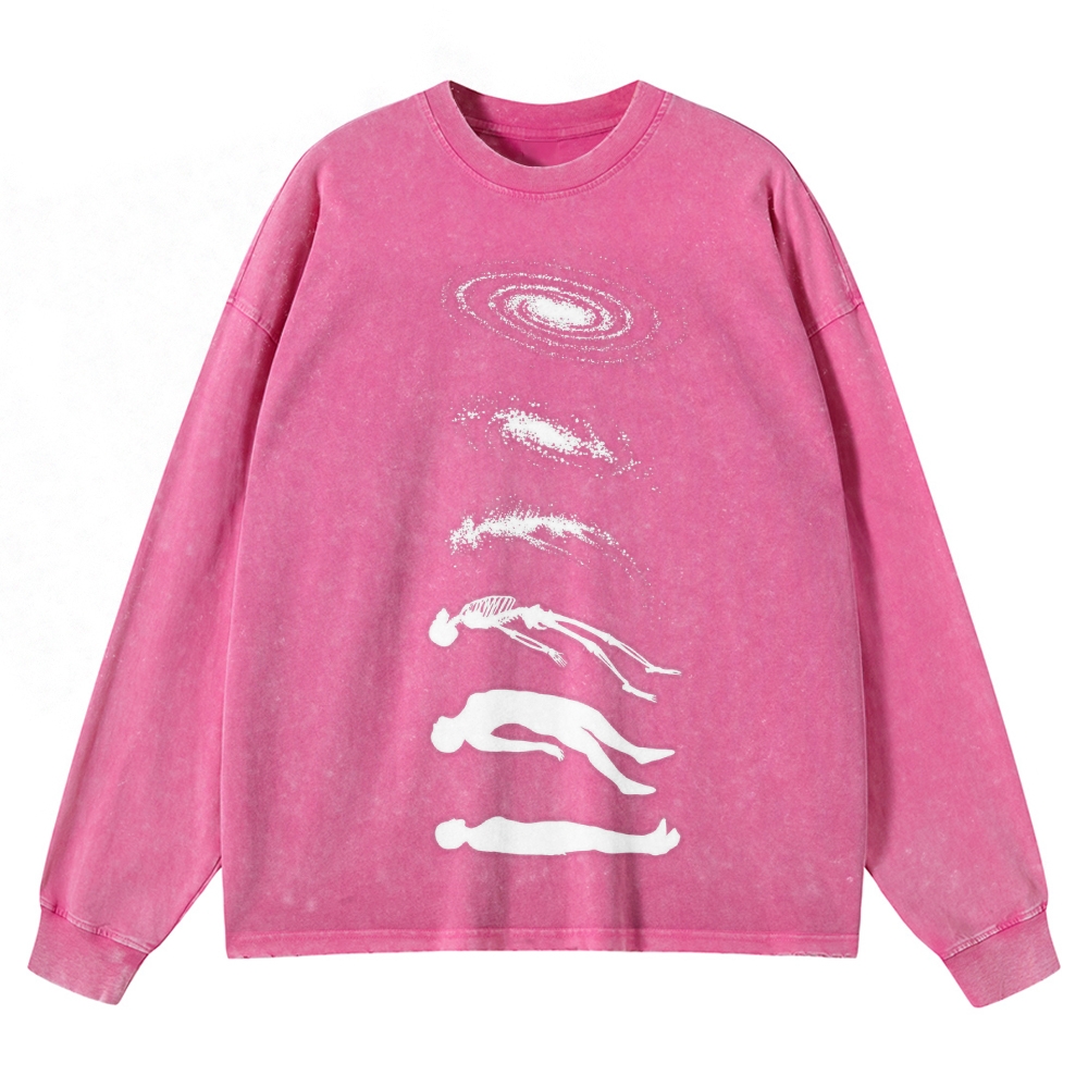 Galaxy & Human Evolution Graphic Washed Long-Sleeved T-Shirt