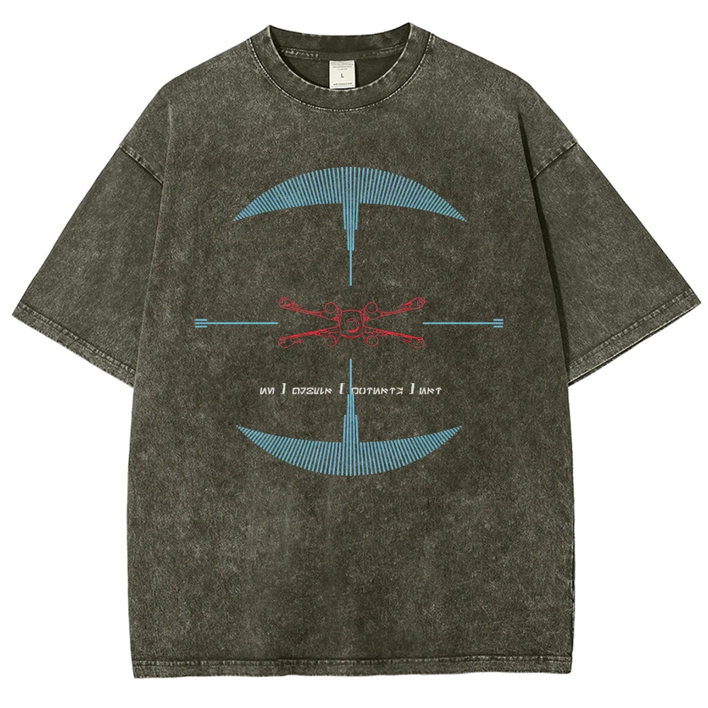 Drone & Futuristic Graphic Washed T-Shirt