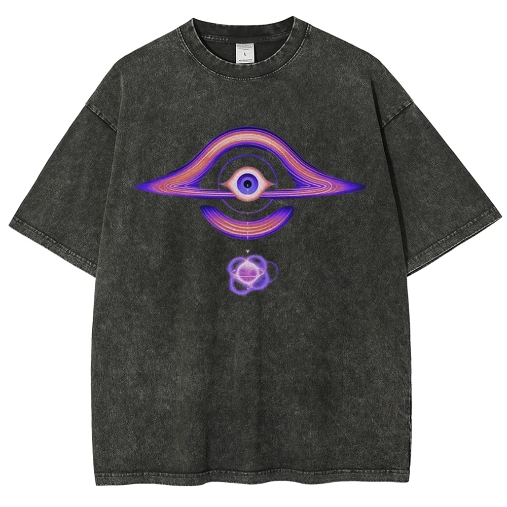 Cosmic Eye & Psychedelic Galaxy Graphic Washed T-Shirt