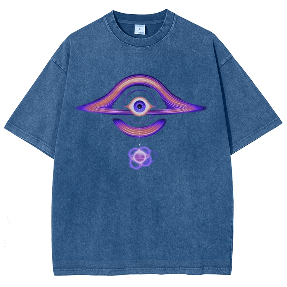 Cosmic Eye & Psychedelic Galaxy Graphic Washed T-Shirt