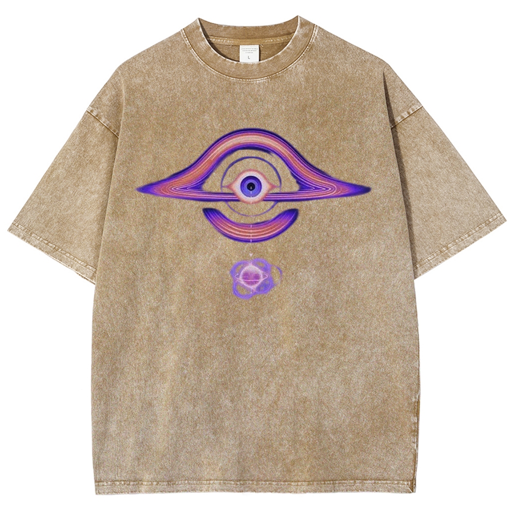 Cosmic Eye & Psychedelic Galaxy Graphic Washed T-Shirt