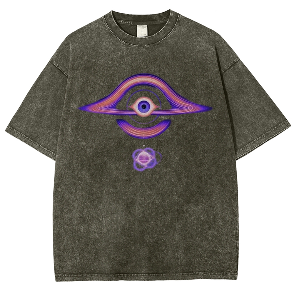 Cosmic Eye & Psychedelic Galaxy Graphic Washed T-Shirt