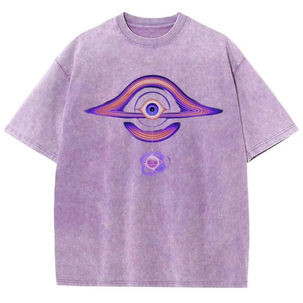 Cosmic Eye & Psychedelic Galaxy Graphic Washed T-Shirt
