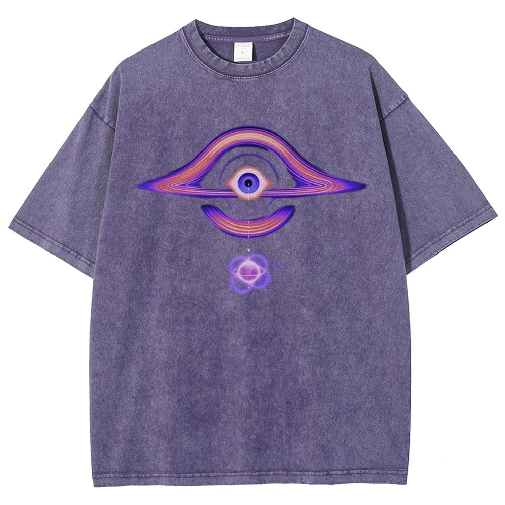 Cosmic Eye & Psychedelic Galaxy Graphic Washed T-Shirt
