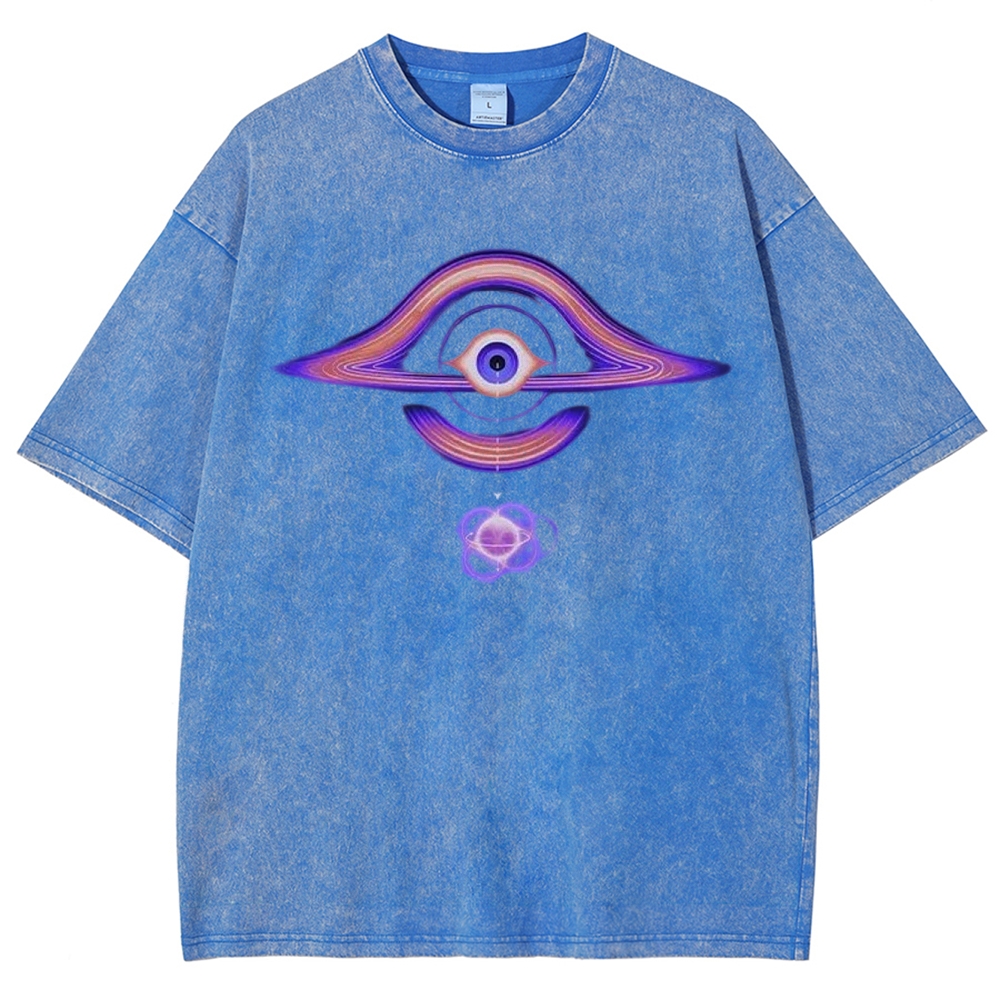 Cosmic Eye & Psychedelic Galaxy Graphic Washed T-Shirt