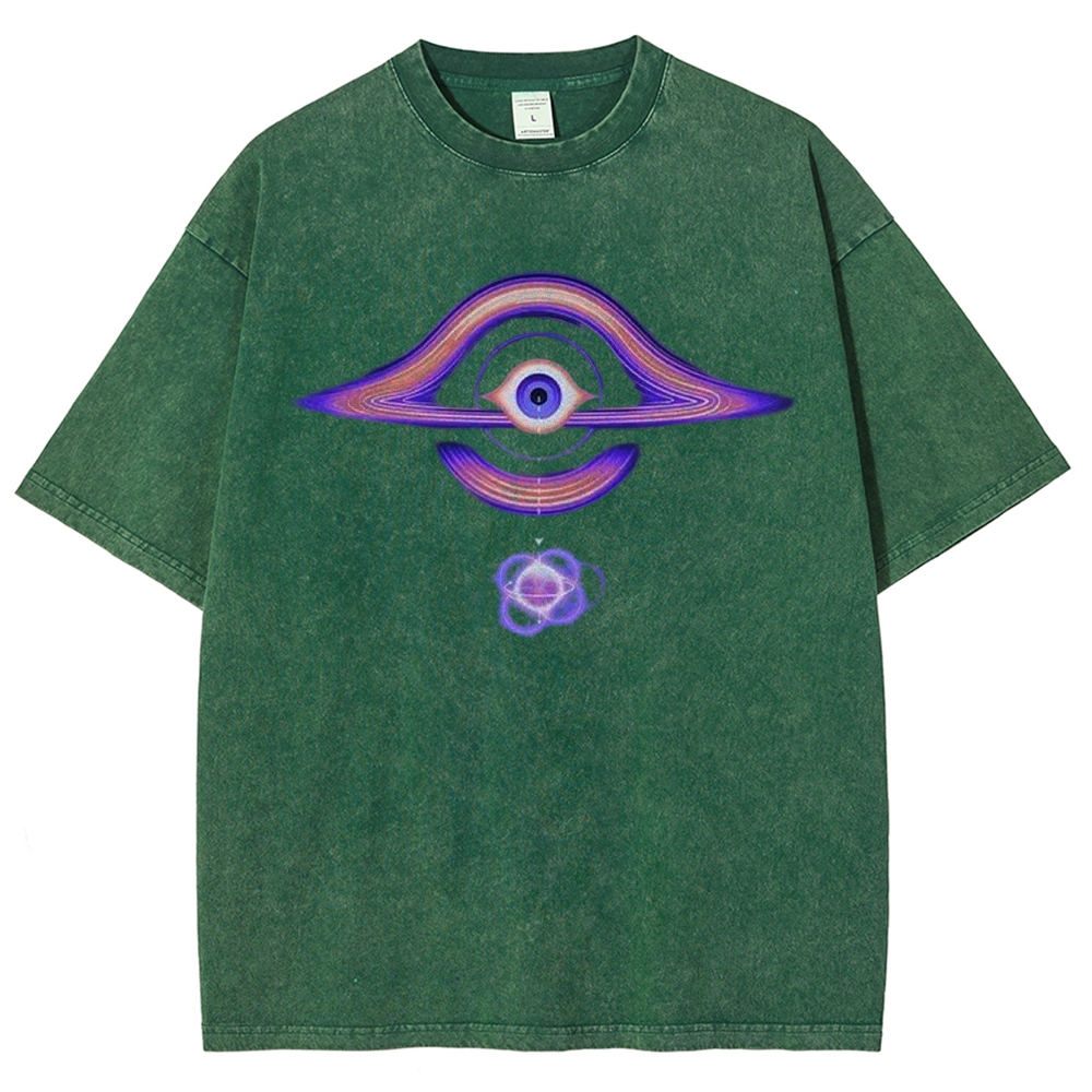Cosmic Eye & Psychedelic Galaxy Graphic Washed T-Shirt