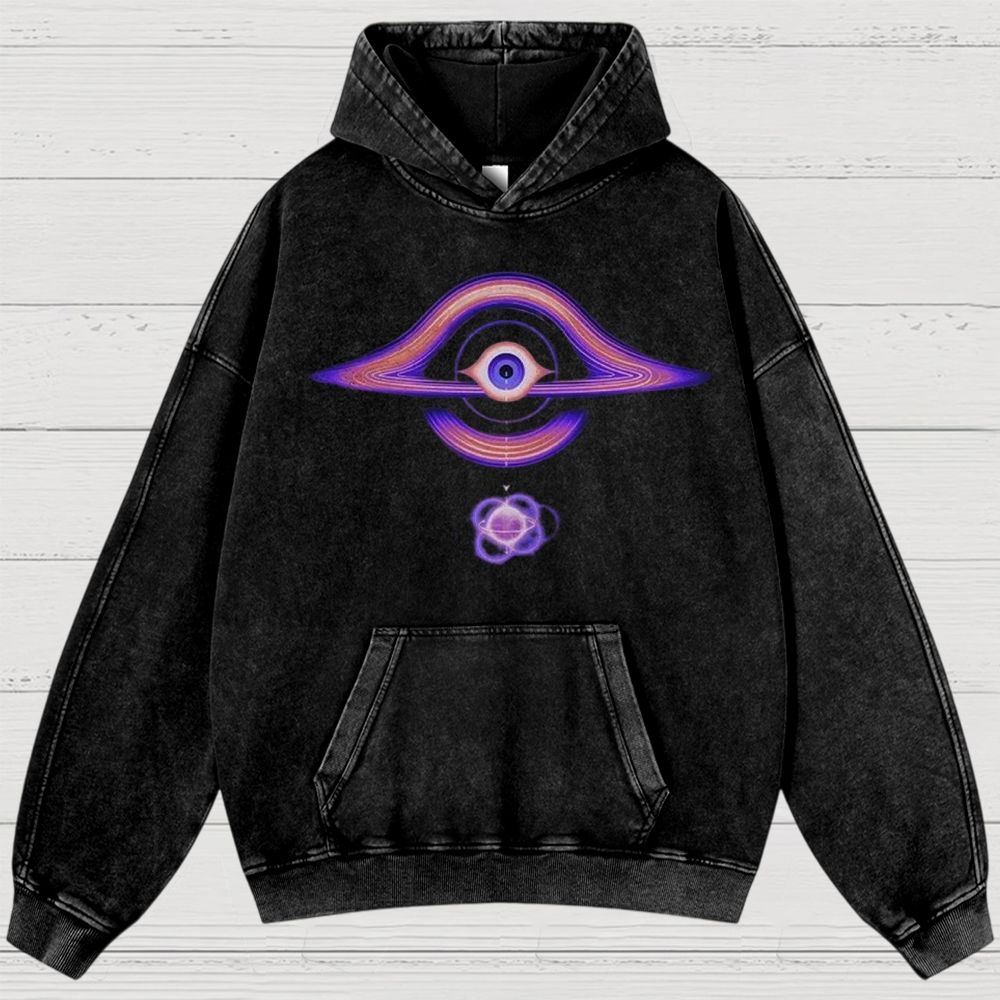 Cosmic Eye & Psychedelic Galaxy Graphic Washed Hoodies