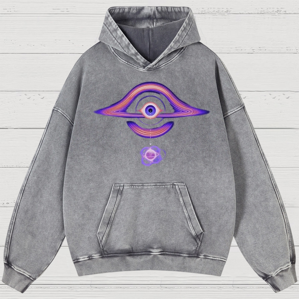 Cosmic Eye & Psychedelic Galaxy Graphic Washed Hoodies