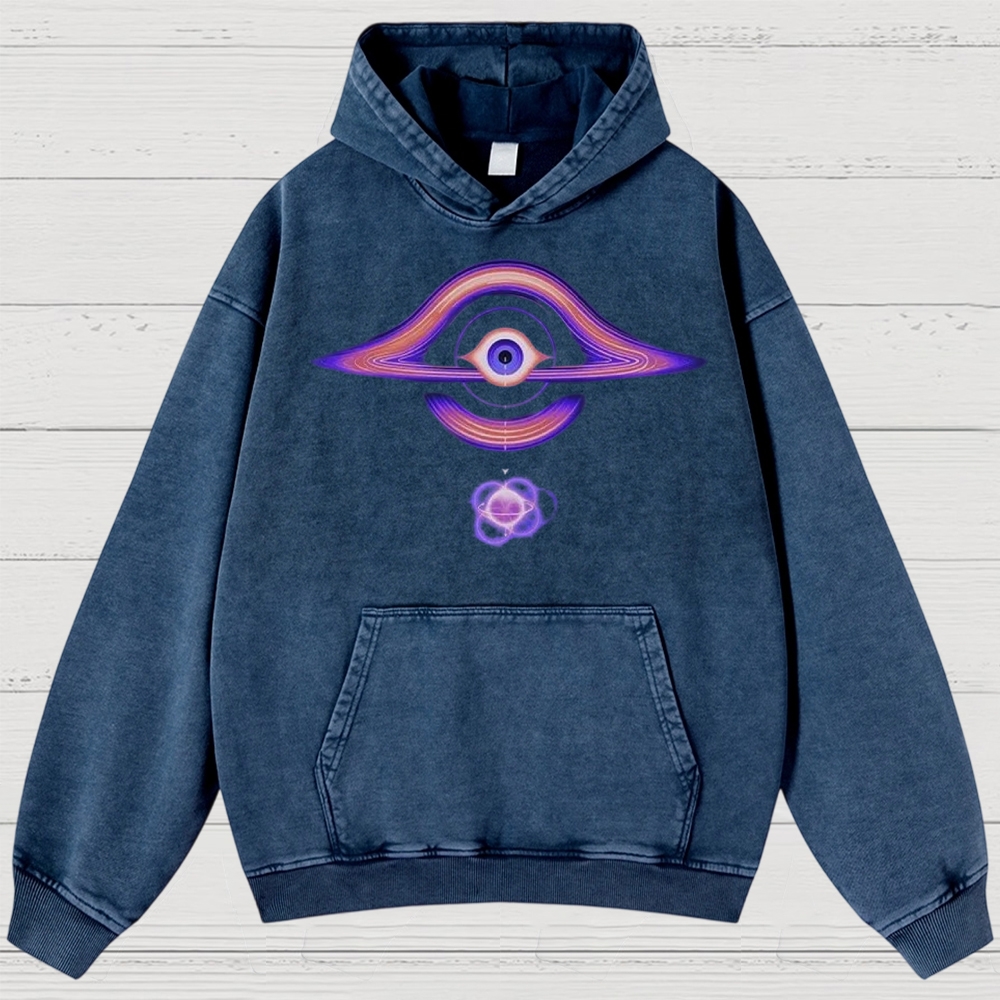 Cosmic Eye & Psychedelic Galaxy Graphic Washed Hoodies