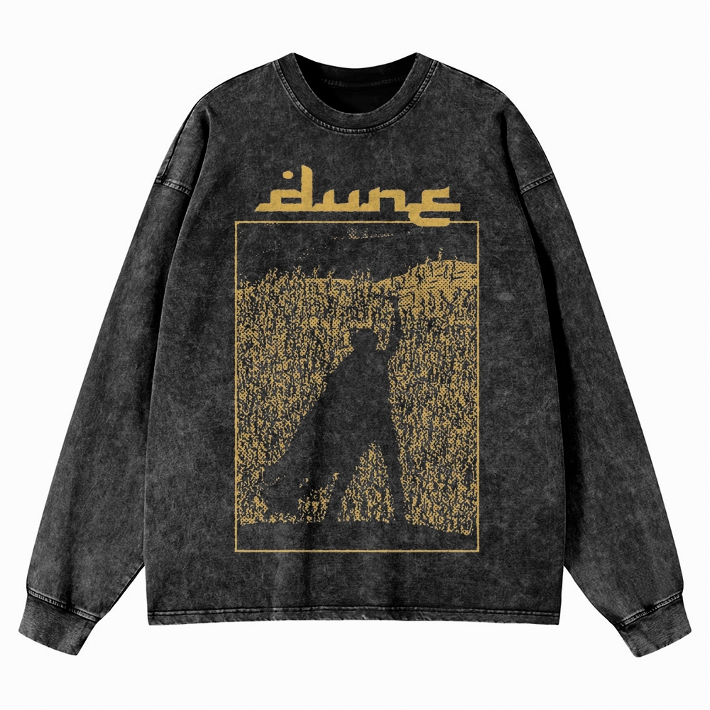 Fremen Silhouette Graphic Washed Long-Sleeved T-Shirt