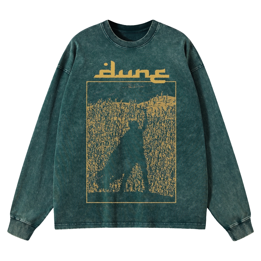 Fremen Silhouette Graphic Washed Long-Sleeved T-Shirt