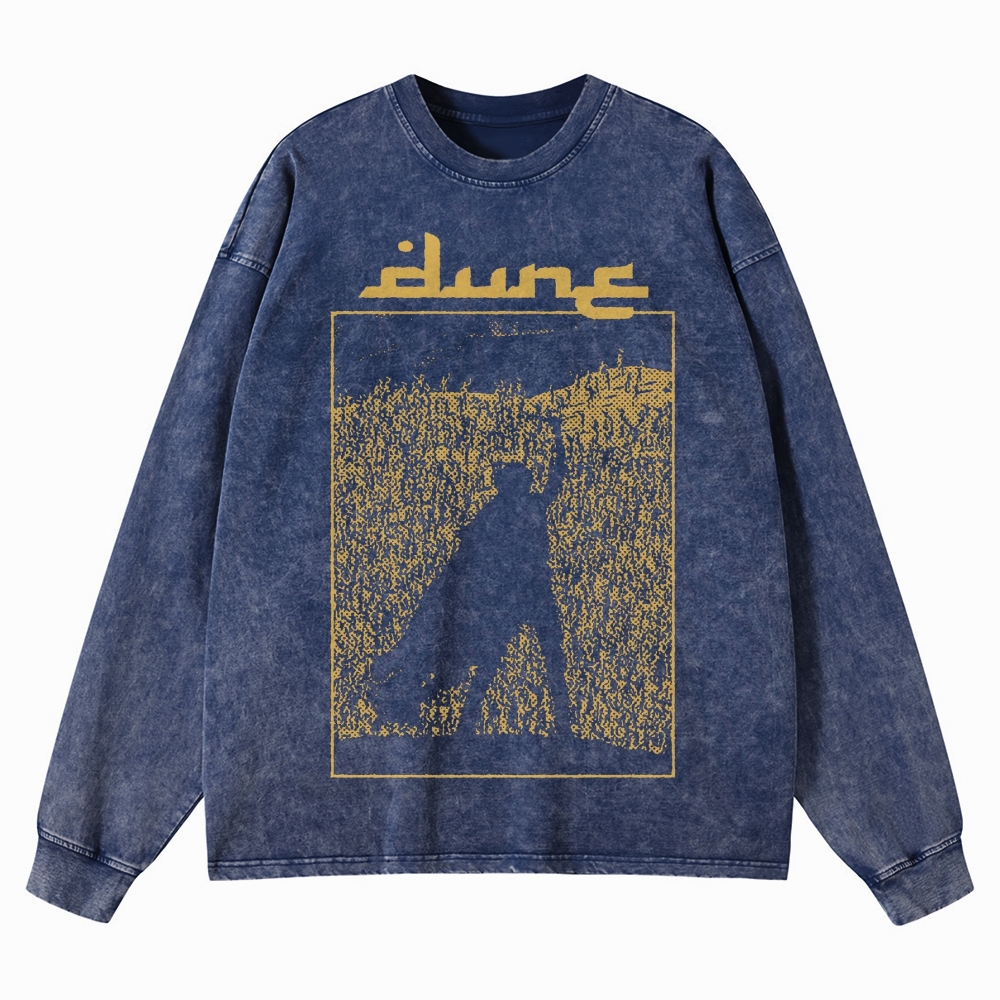 Fremen Silhouette Graphic Washed Long-Sleeved T-Shirt