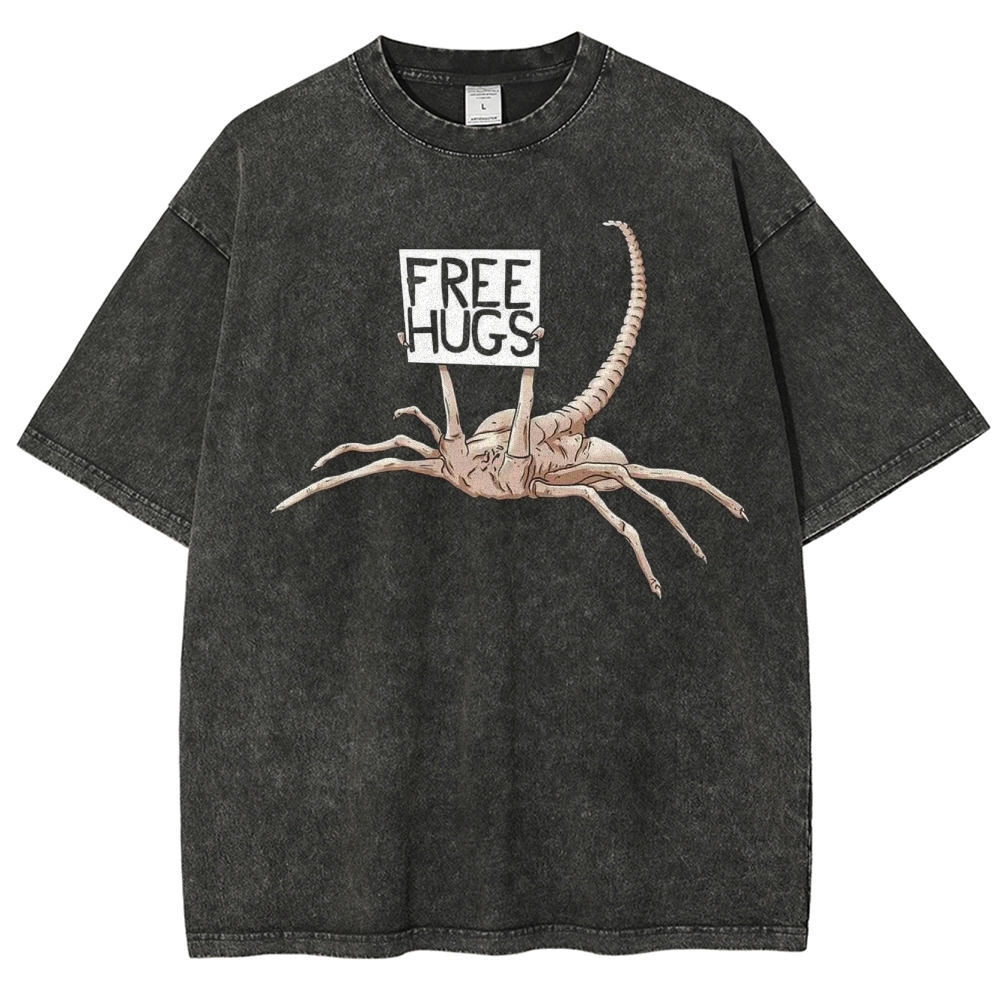 Free Hugs Alien Creature Retro Washed T-Shirt