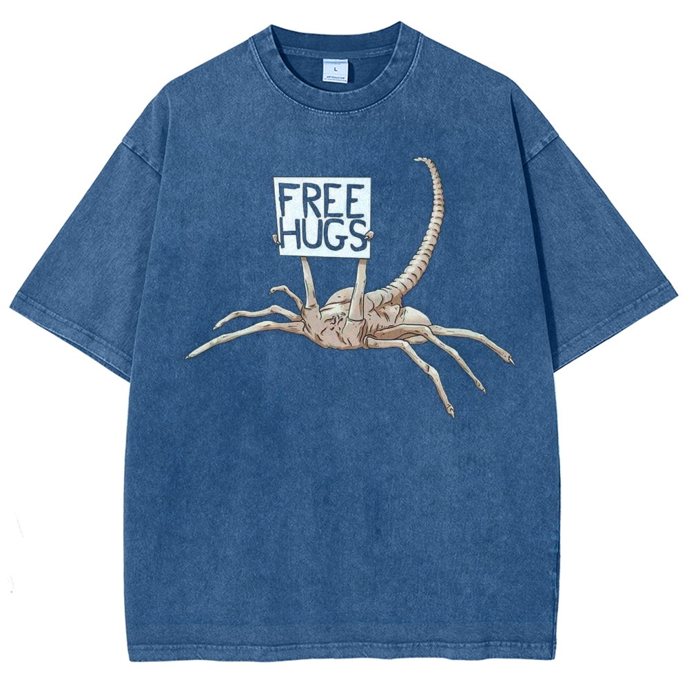 Free Hugs Alien Creature Retro Washed T-Shirt