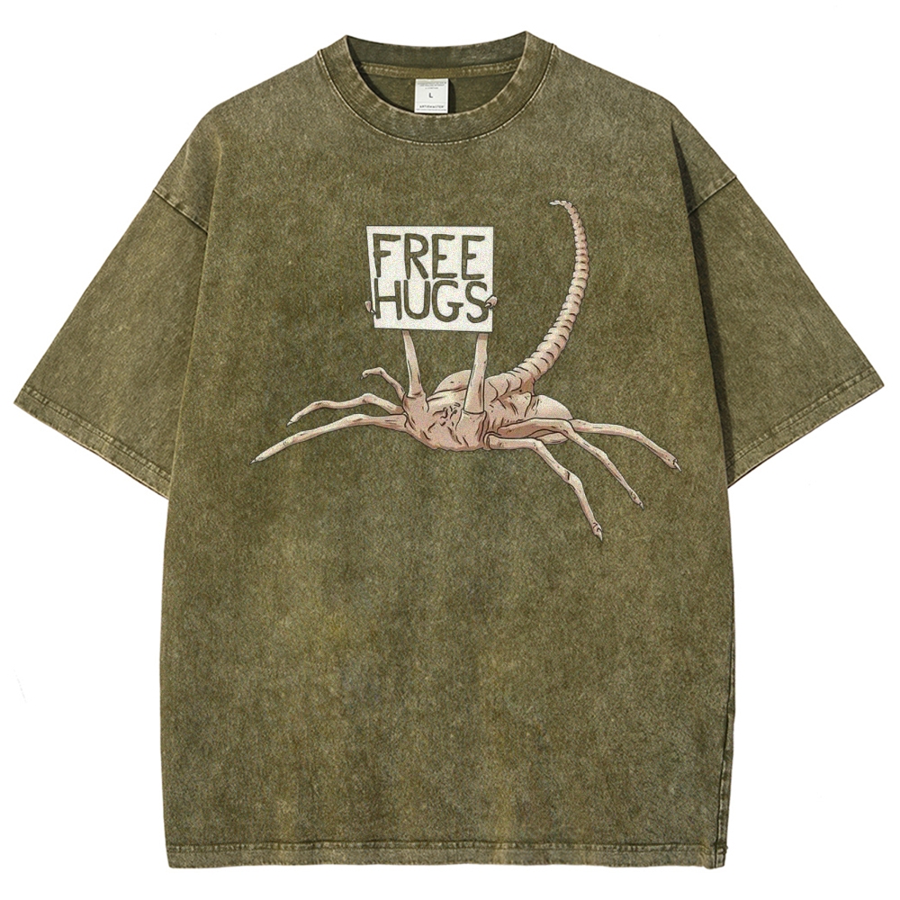 Free Hugs Alien Creature Retro Washed T-Shirt