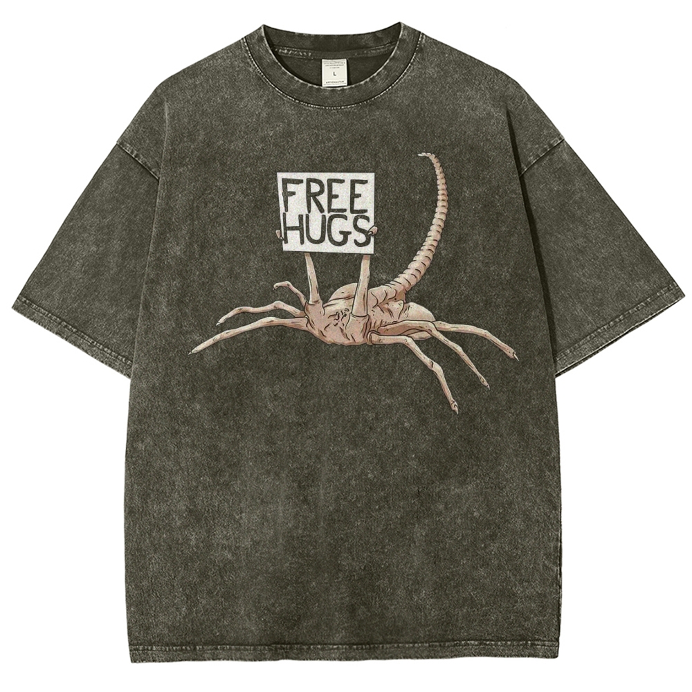 Free Hugs Alien Creature Retro Washed T-Shirt