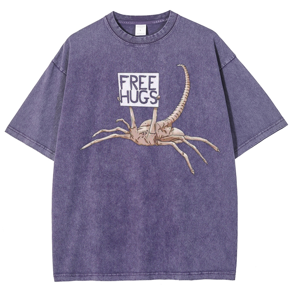 Free Hugs Alien Creature Retro Washed T-Shirt