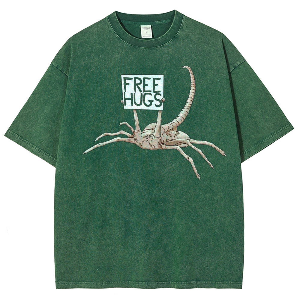 Free Hugs Alien Creature Retro Washed T-Shirt