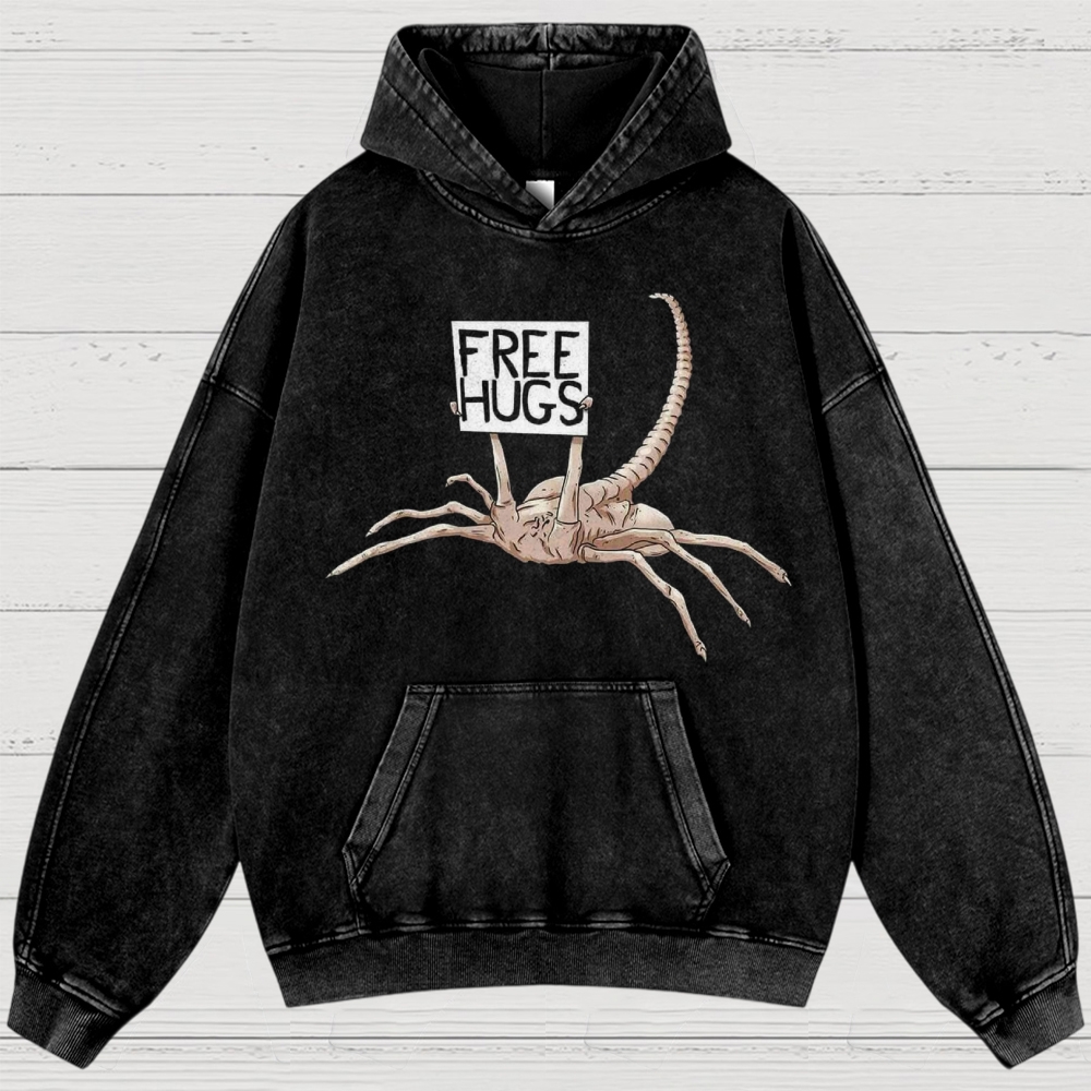 Free Hugs Alien Creature Retro Washed Hoodies