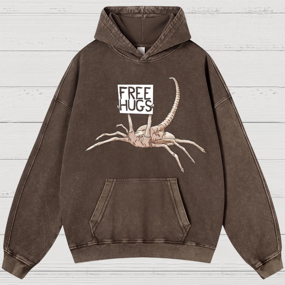 Free Hugs Alien Creature Retro Washed Hoodies