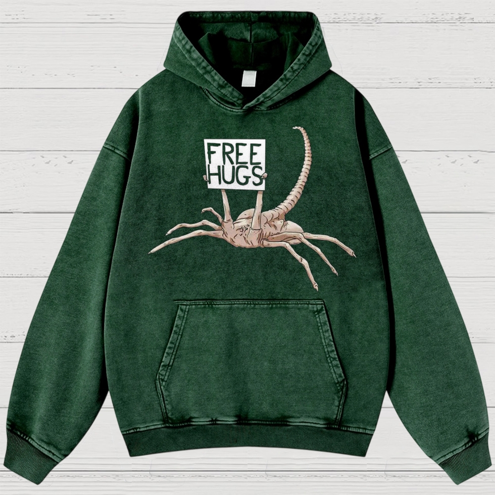 Free Hugs Alien Creature Retro Washed Hoodies