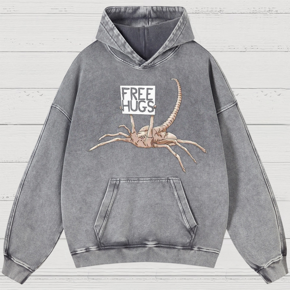 Free Hugs Alien Creature Retro Washed Hoodies